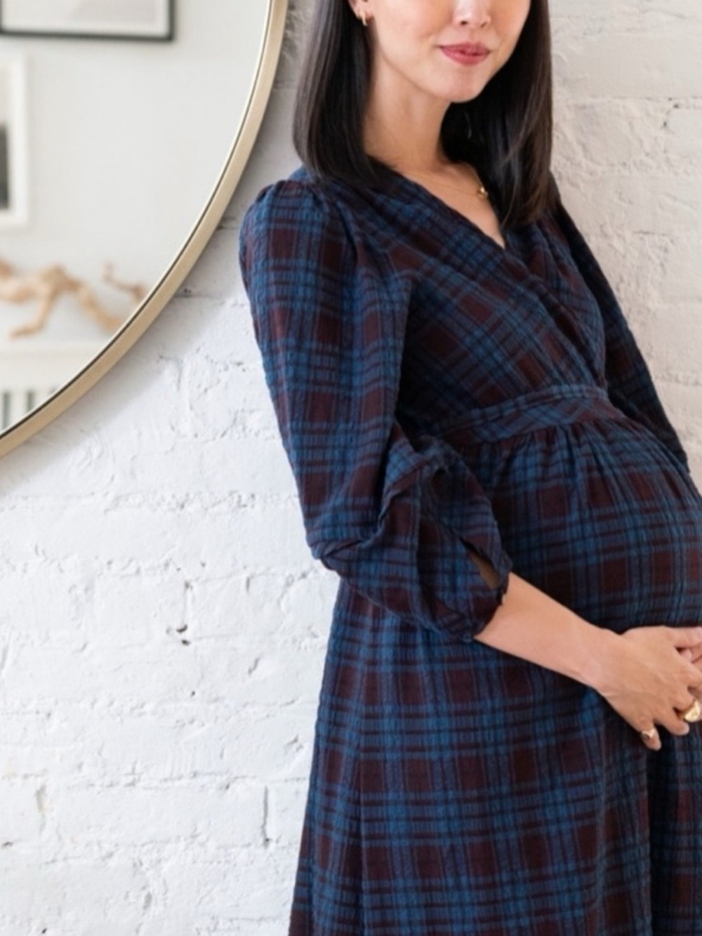 HATCH maternity Kimia plaid wrap dress lagenlook gauze Dark Academia Cottagecore - Picture 6 of 13